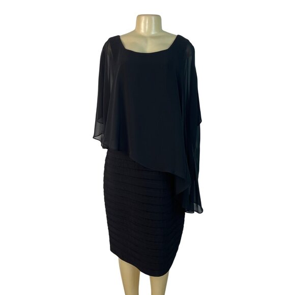 Adrianna Papell Black Dress With Sheer Overlay & Textured Skirt Womens Size 14W - Picture 1 of 6